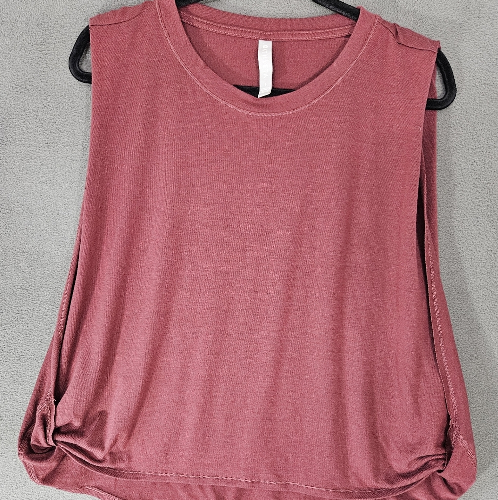 Athleta Womens Large Tee Shirt Cap Sleeve Open Sides Burgundy Athletic Crew